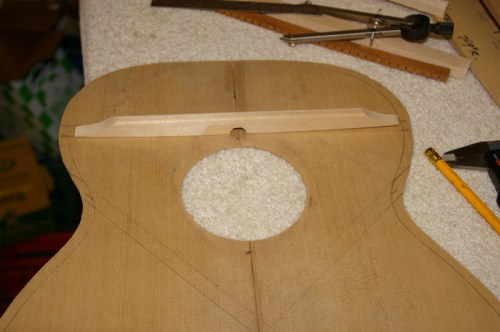 underside of the sound board, marked for braces