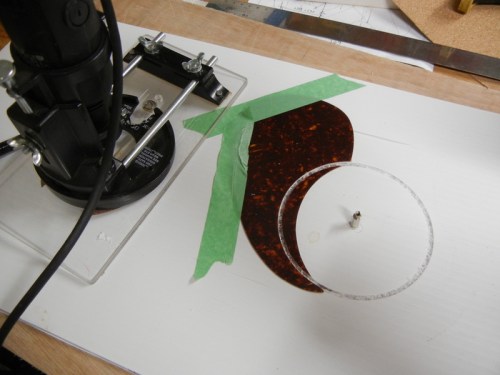 sound hole jig used to trim pick guard