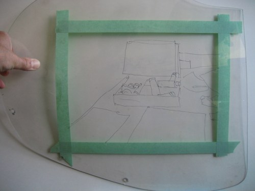 lexan with ink sketch