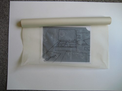 tracing onto the painting support (canvas) with carbon paper